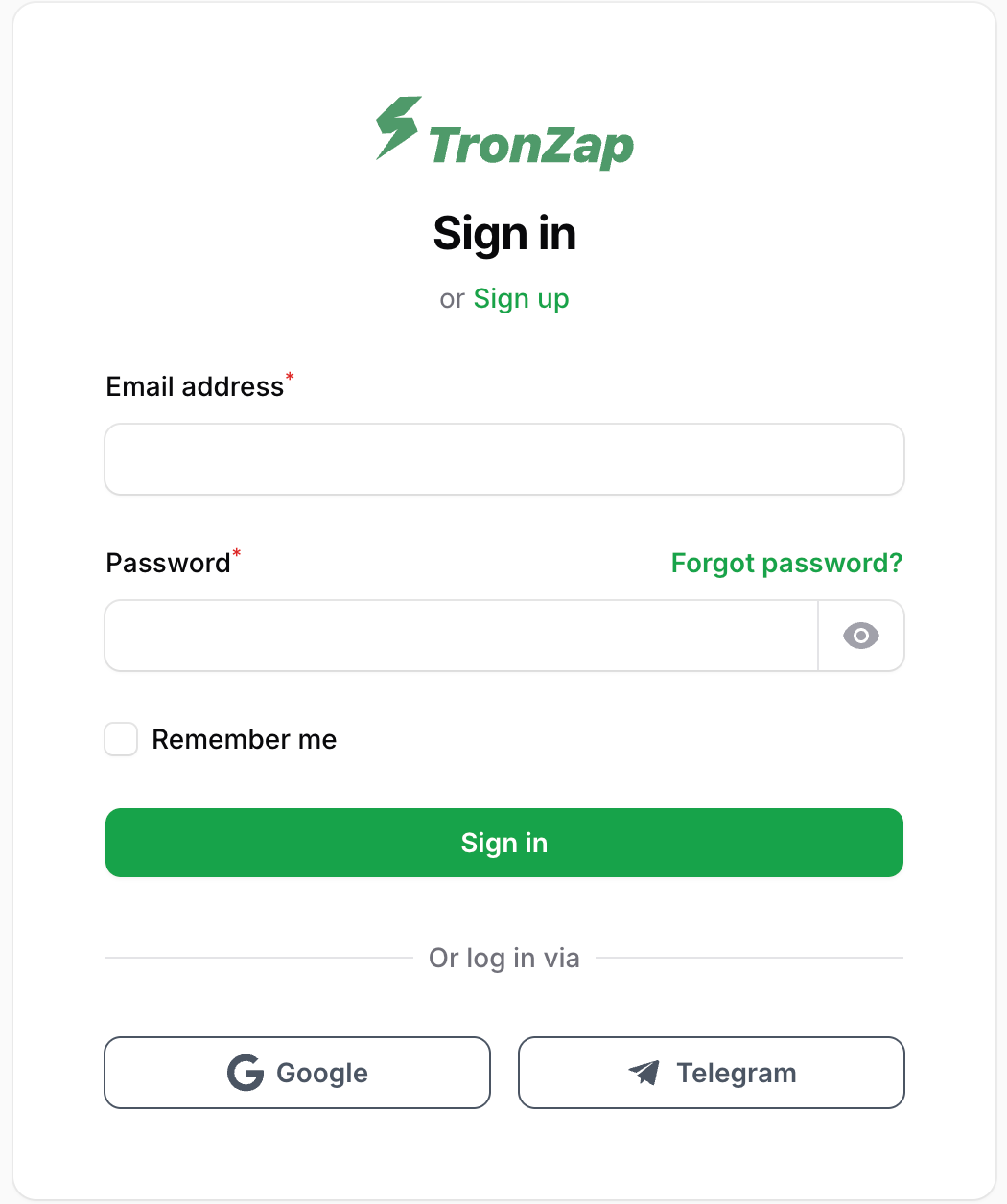 Dashboard login page