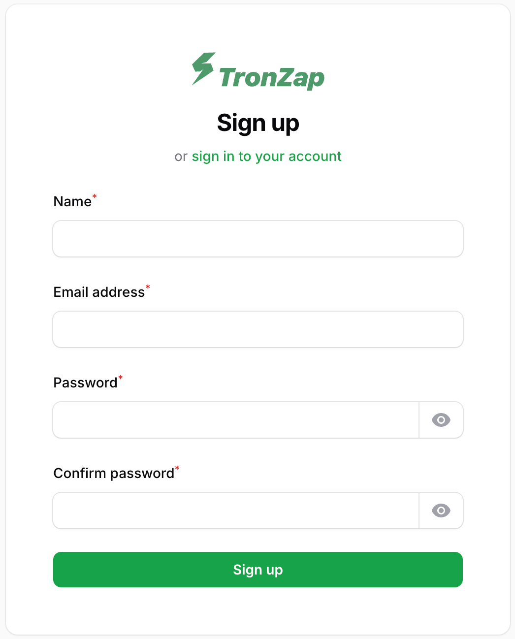 Dashboard registration page
